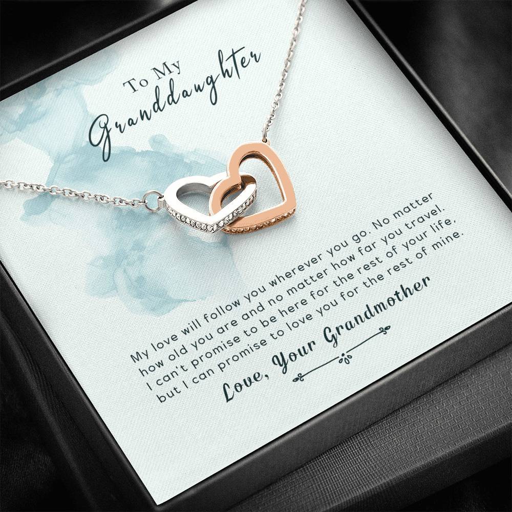 To My Granddaughter - Wherever You Go - Interlocking Hearts Necklace