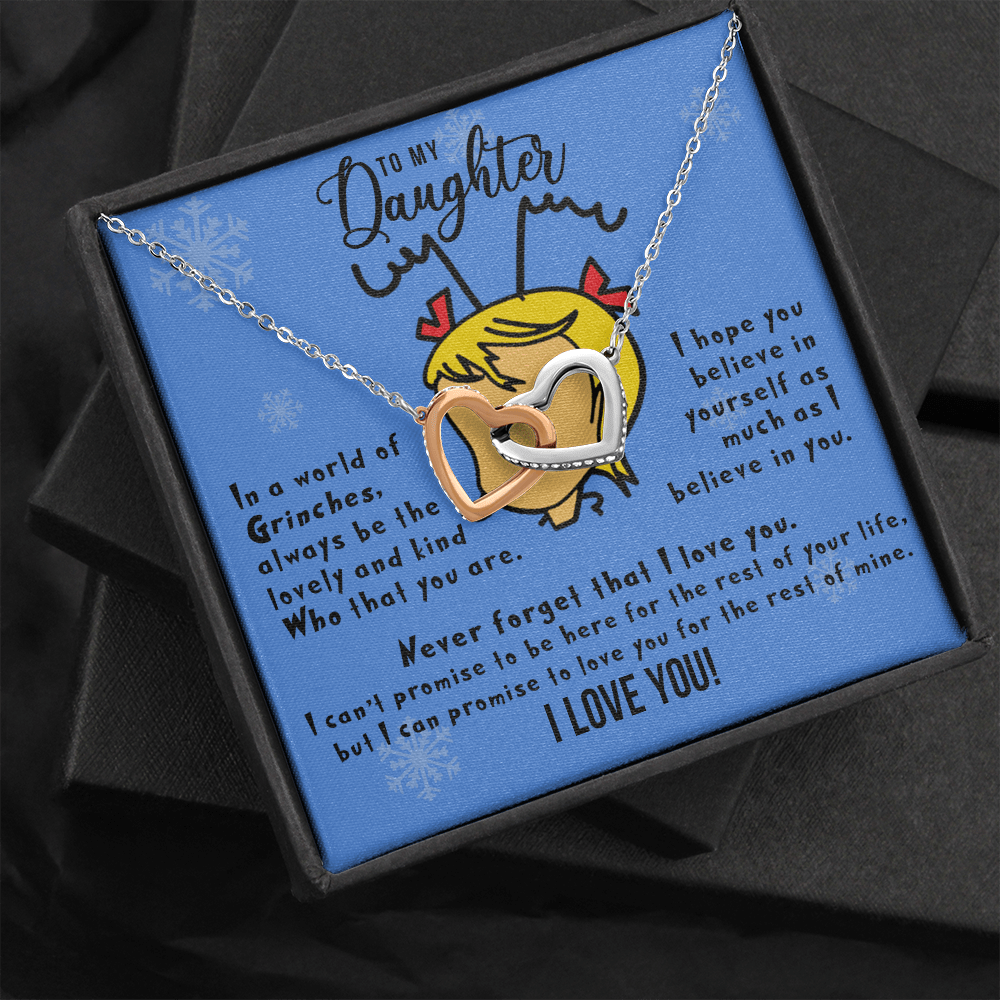 To Daughter, Always Be Lovely and Kind Who, Interlocking Hearts Necklace
