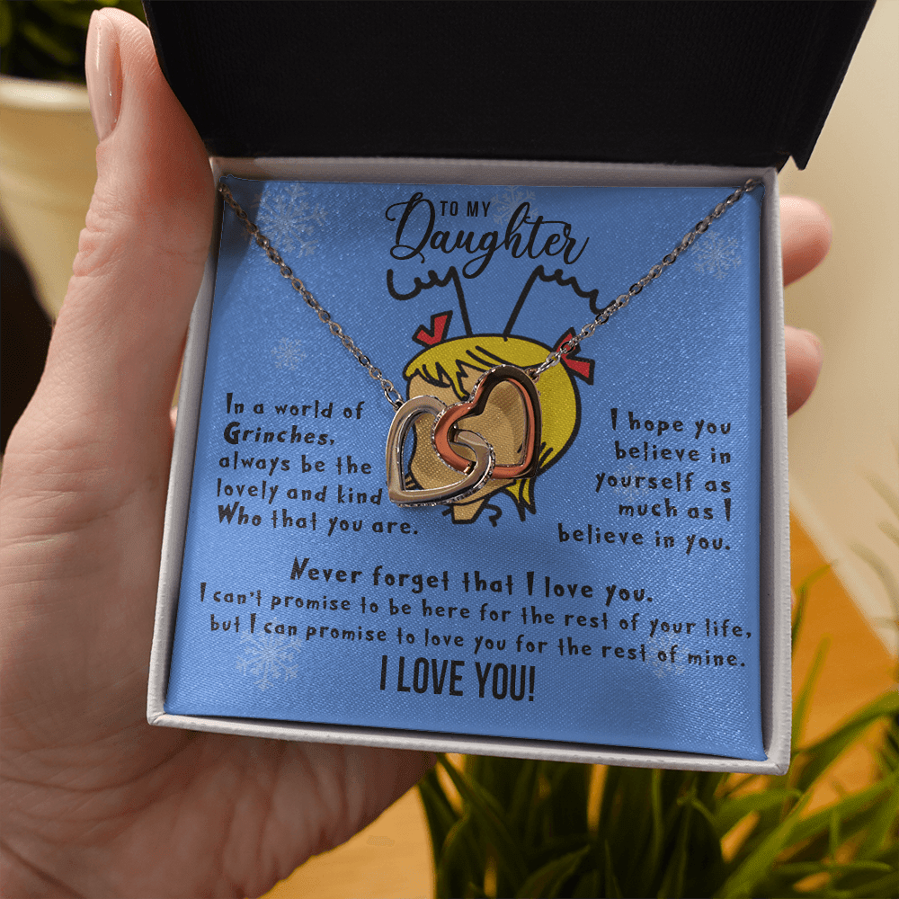 To Daughter, Always Be Lovely and Kind Who, Interlocking Hearts Necklace