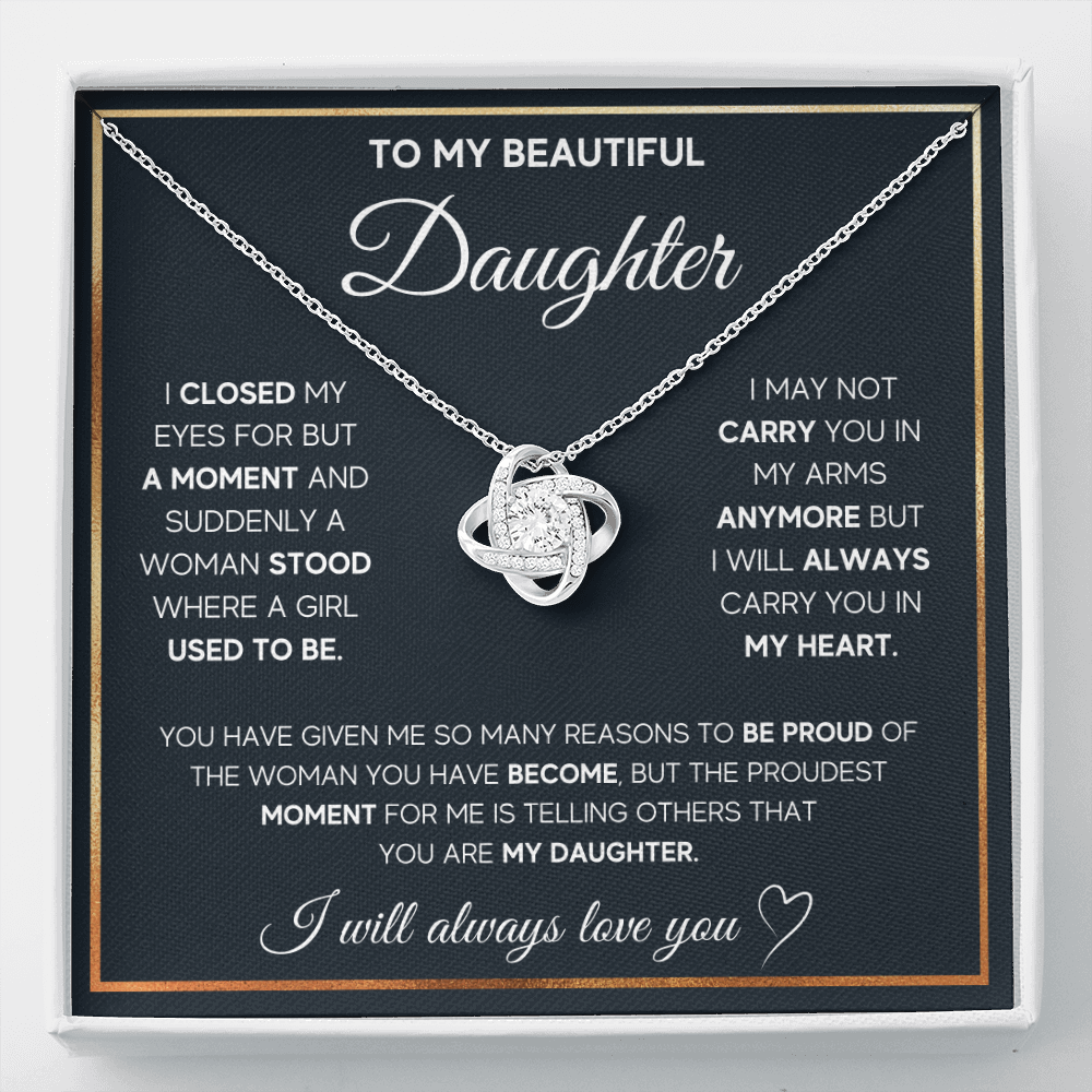 TO MY DAUGHTER PROUD LOVE KNOT NECKLACE GIFT SET