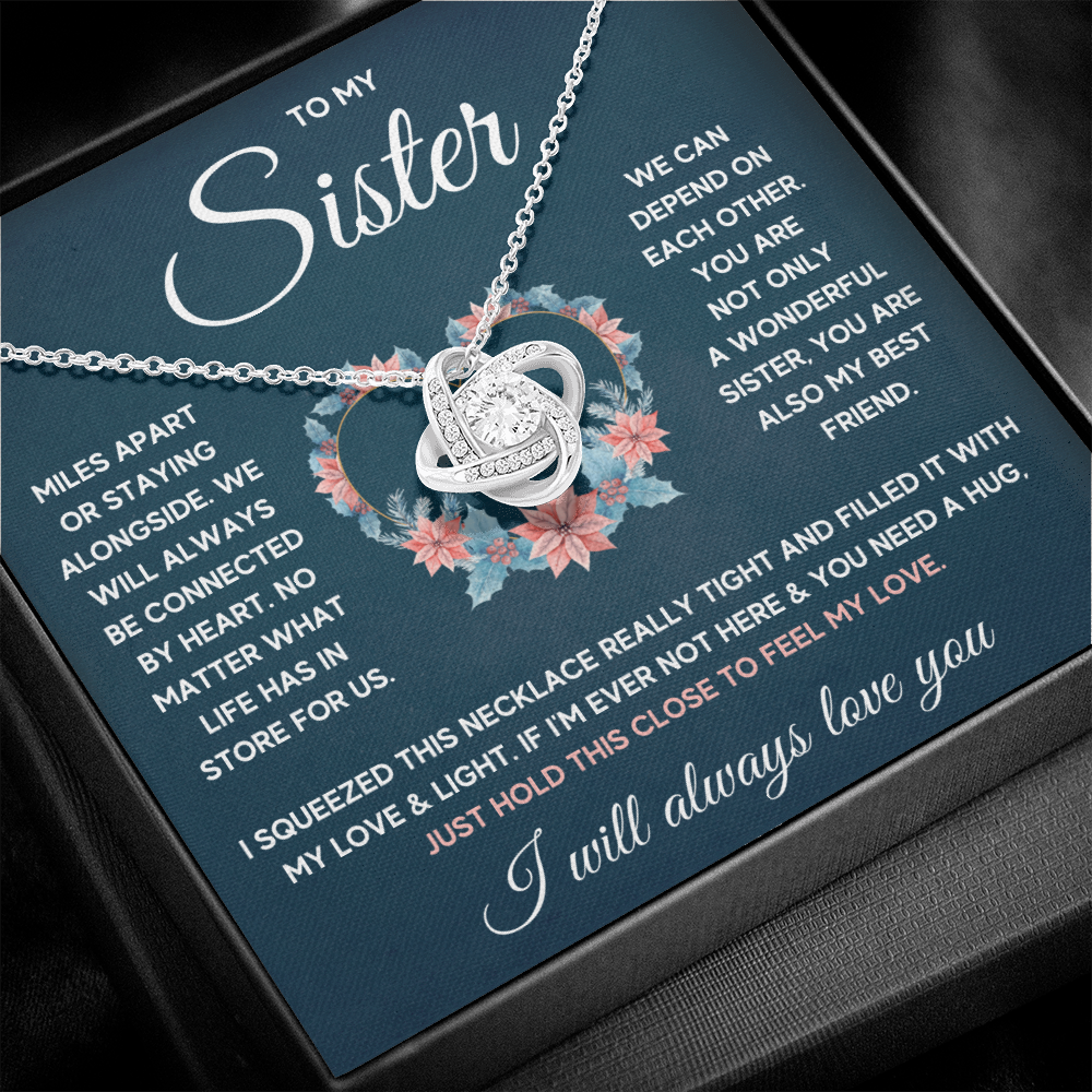 TO MY SISTER SQUEEZED LOVE KNOT NECKLACE GIFT SET
