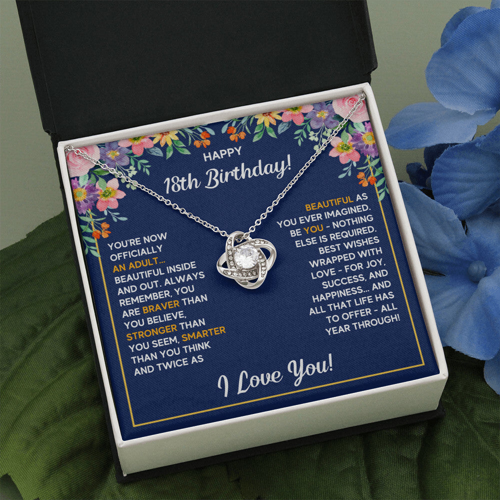 18TH BIRTHDAY WRAPPED LOVE KNOT NECKLACE GIFT SET