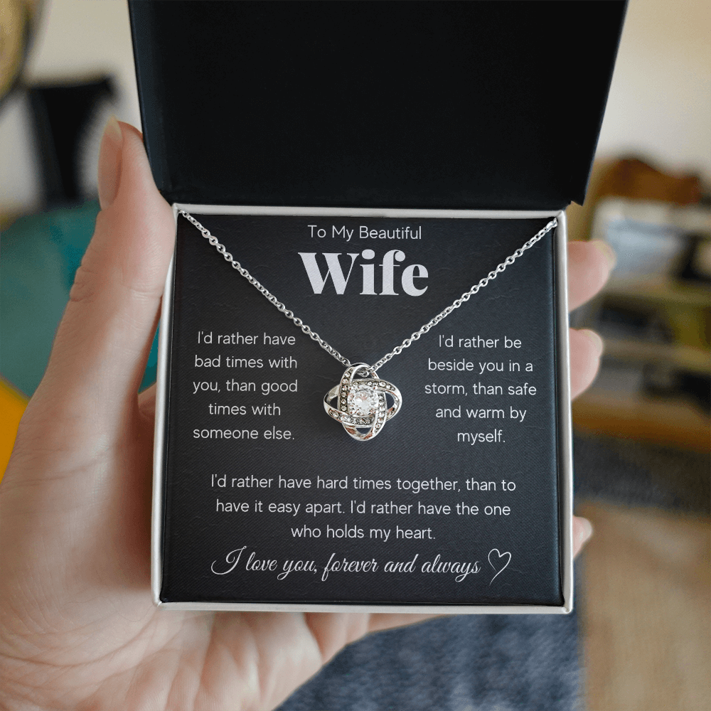 TO MY BEAUTIFUL WIFE RATHER LOVE KNOT NECKLACE GIFT SET