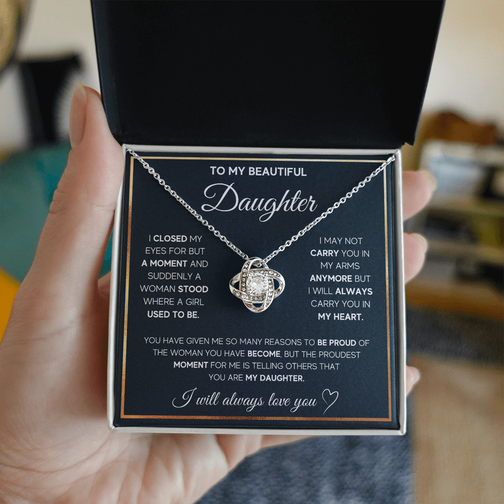 TO MY DAUGHTER PROUD LOVE KNOT NECKLACE GIFT SET