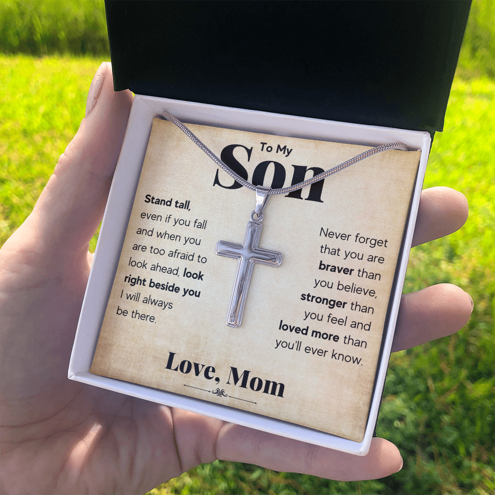 TO MY SON STAND TALL CROSS NECKLACE GIFT SET