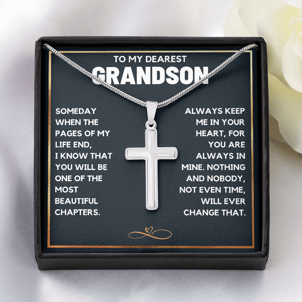 TO MY DEAREST GRANDSON CHAPTERS CROSS NECKLACE GIFT SET