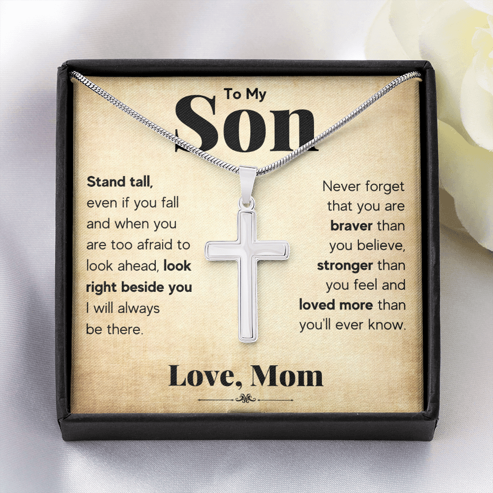 TO MY SON STAND TALL CROSS NECKLACE GIFT SET