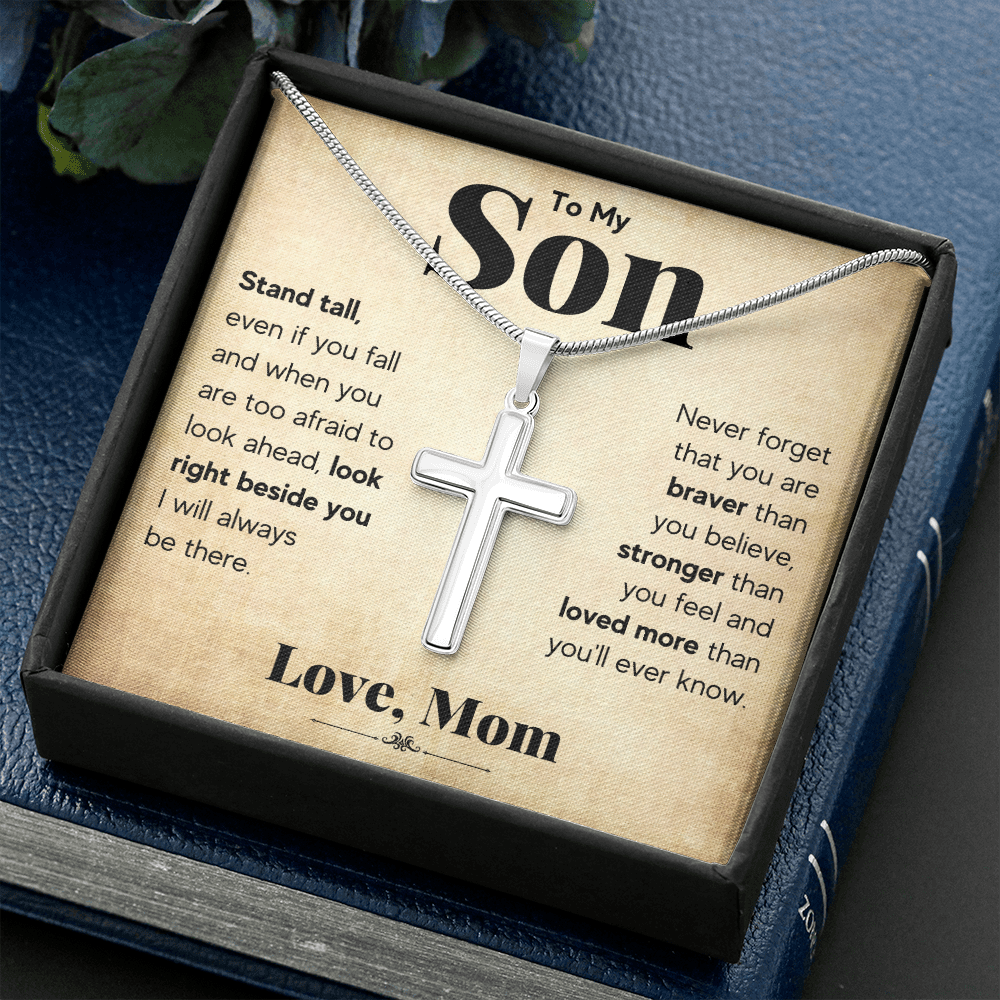 TO MY SON STAND TALL CROSS NECKLACE GIFT SET