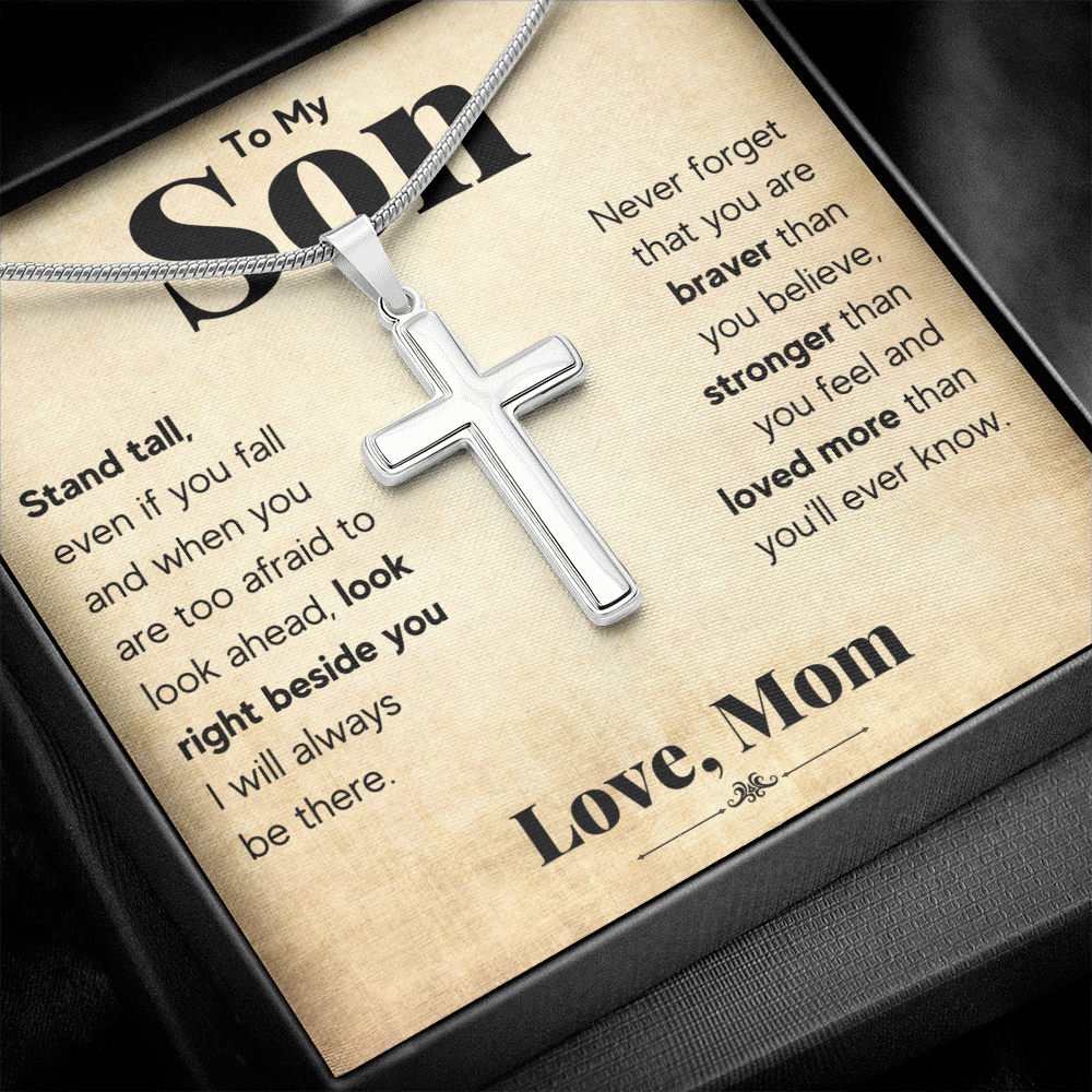 TO MY SON STAND TALL CROSS NECKLACE GIFT SET