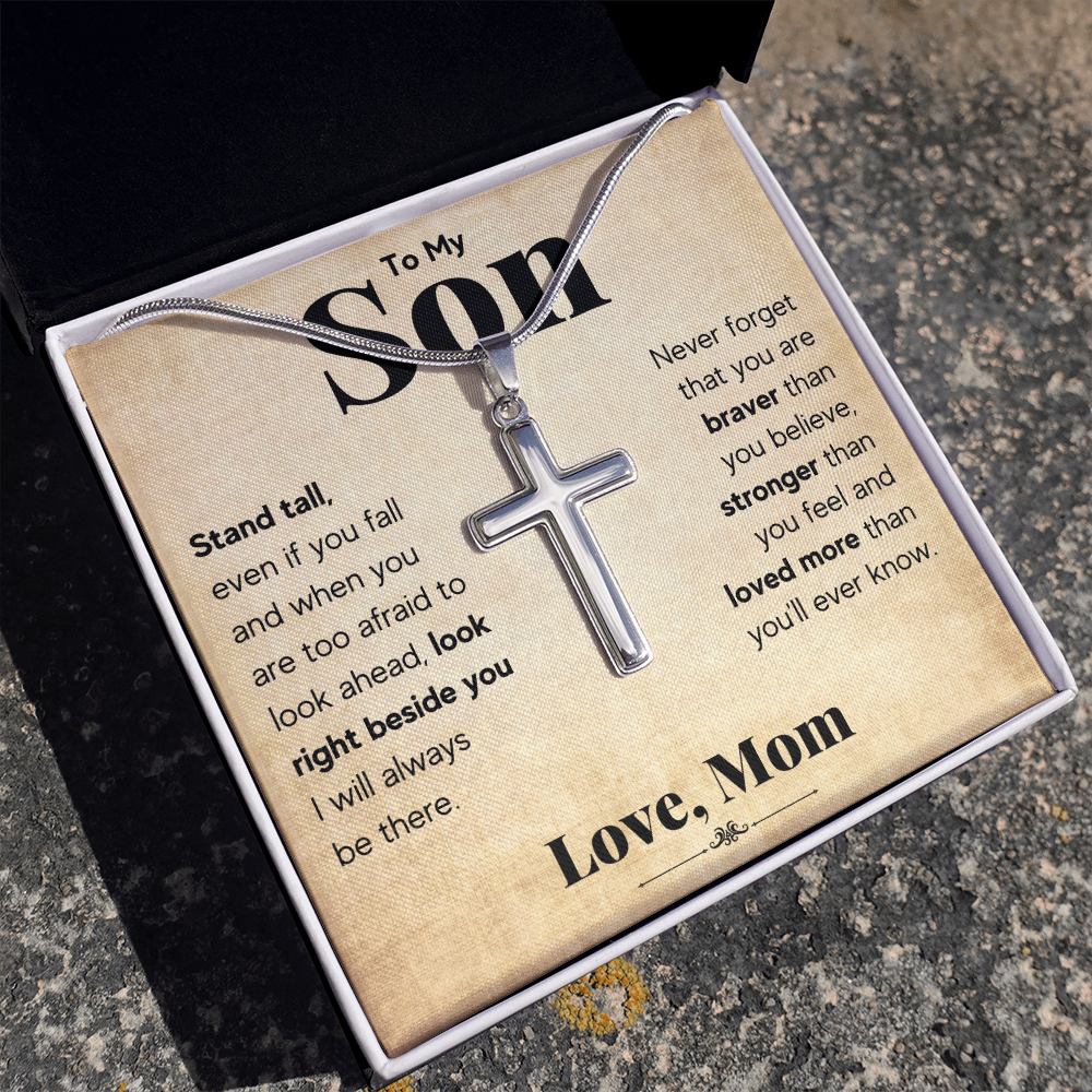 TO MY SON STAND TALL CROSS NECKLACE GIFT SET