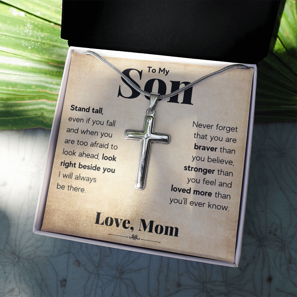 TO MY SON STAND TALL CROSS NECKLACE GIFT SET