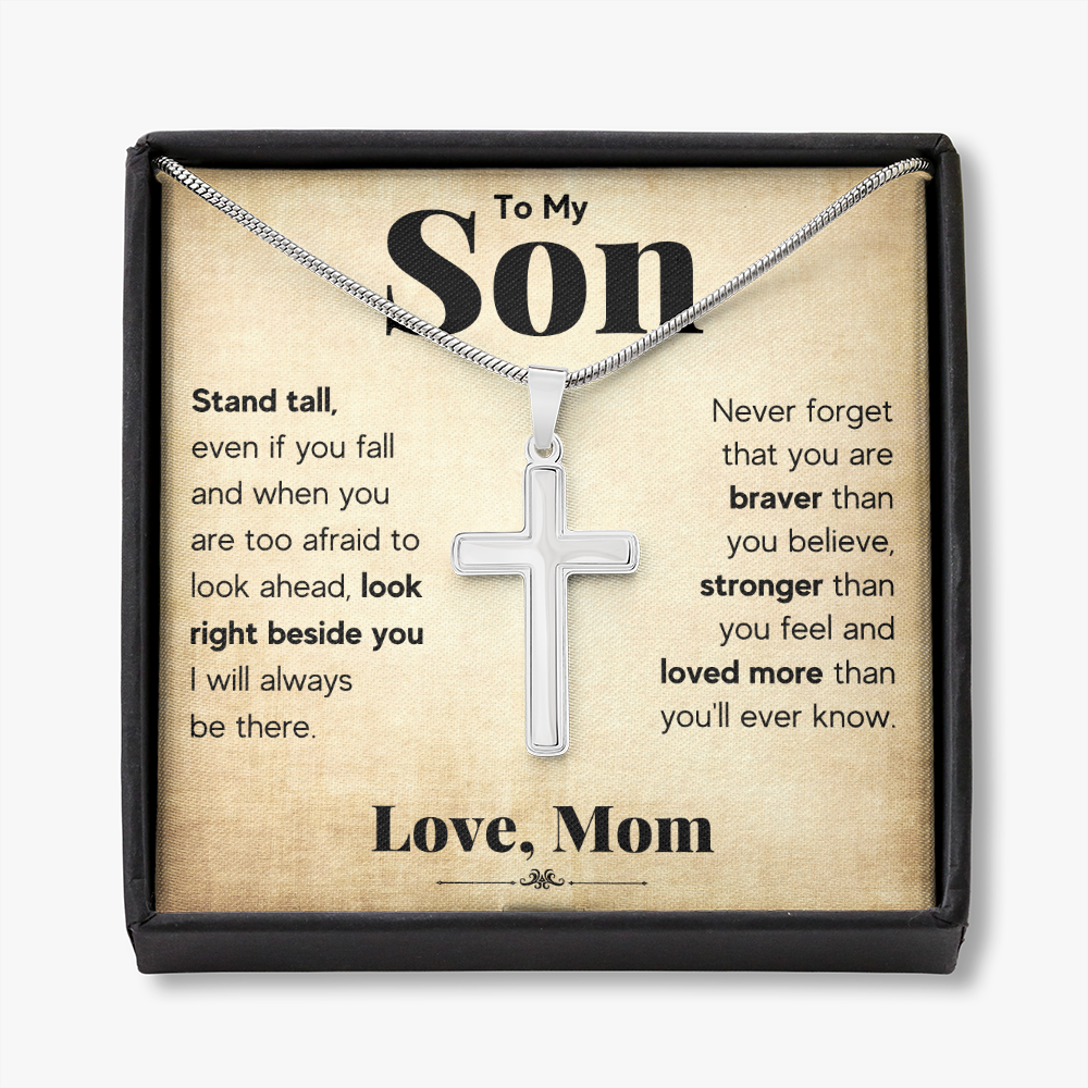 TO MY SON STAND TALL CROSS NECKLACE GIFT SET