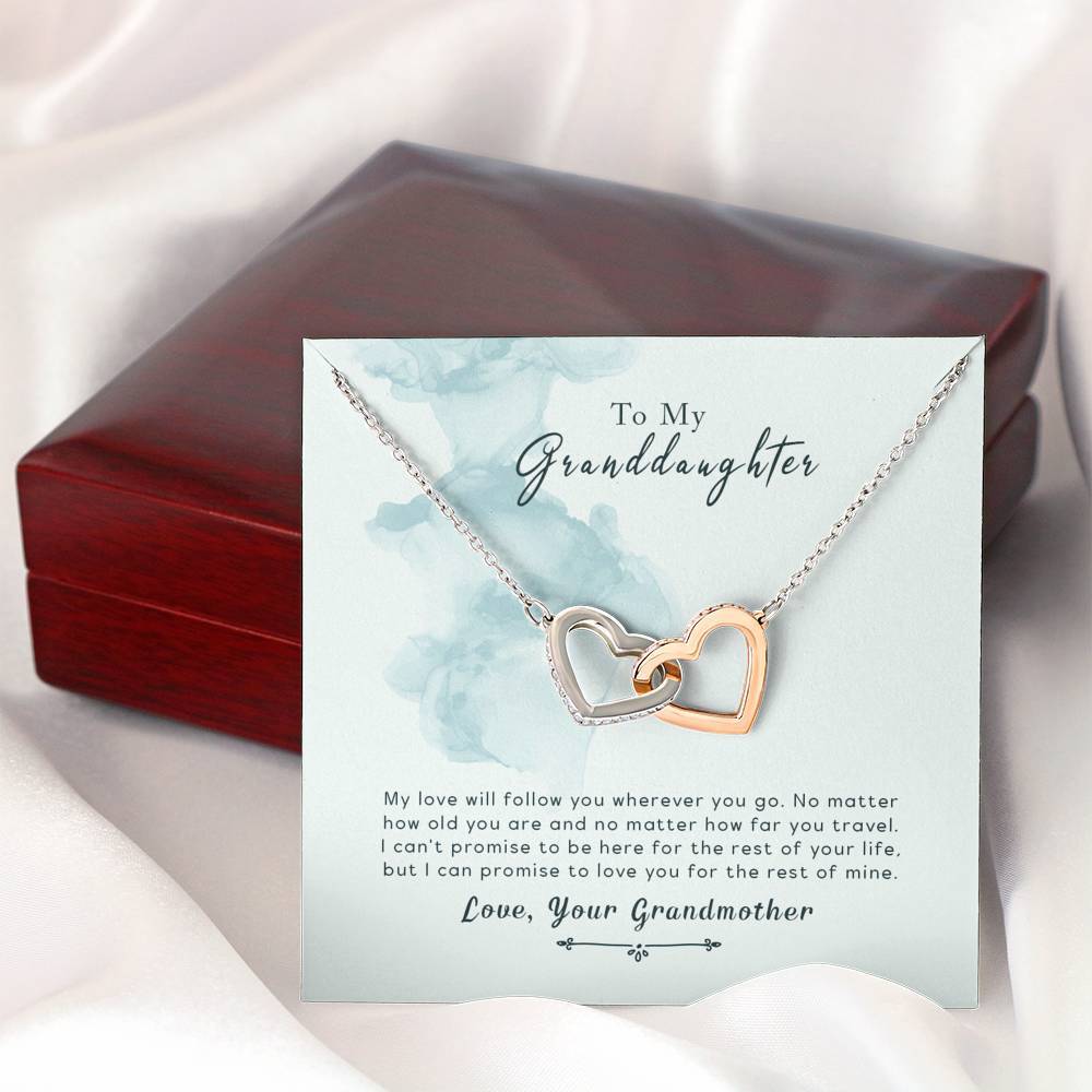 To My Granddaughter - Wherever You Go - Interlocking Hearts Necklace