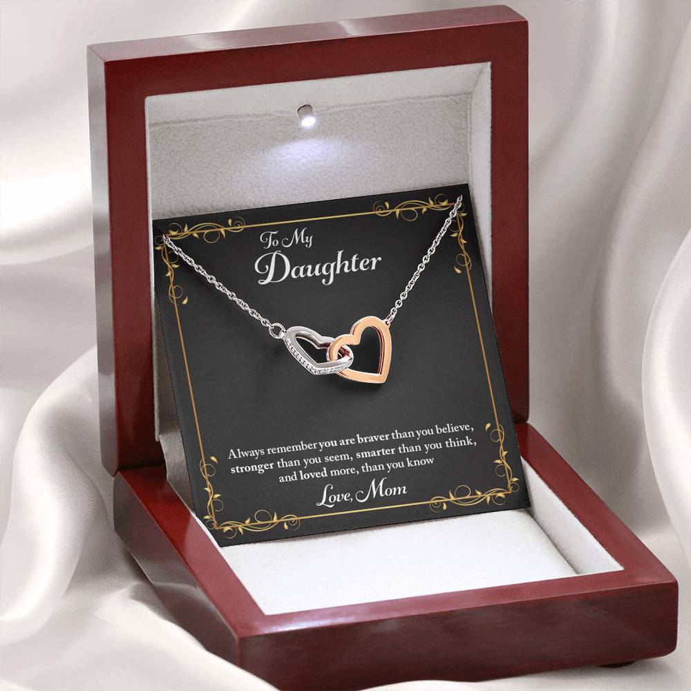 Daughter You Are Braver, Stronger, Smarter, Interlocking Hearts Necklace
