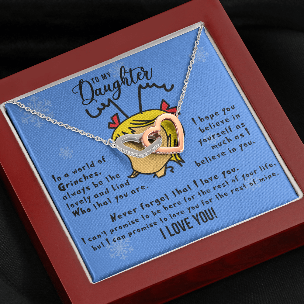 To Daughter, Always Be Lovely and Kind Who, Interlocking Hearts Necklace