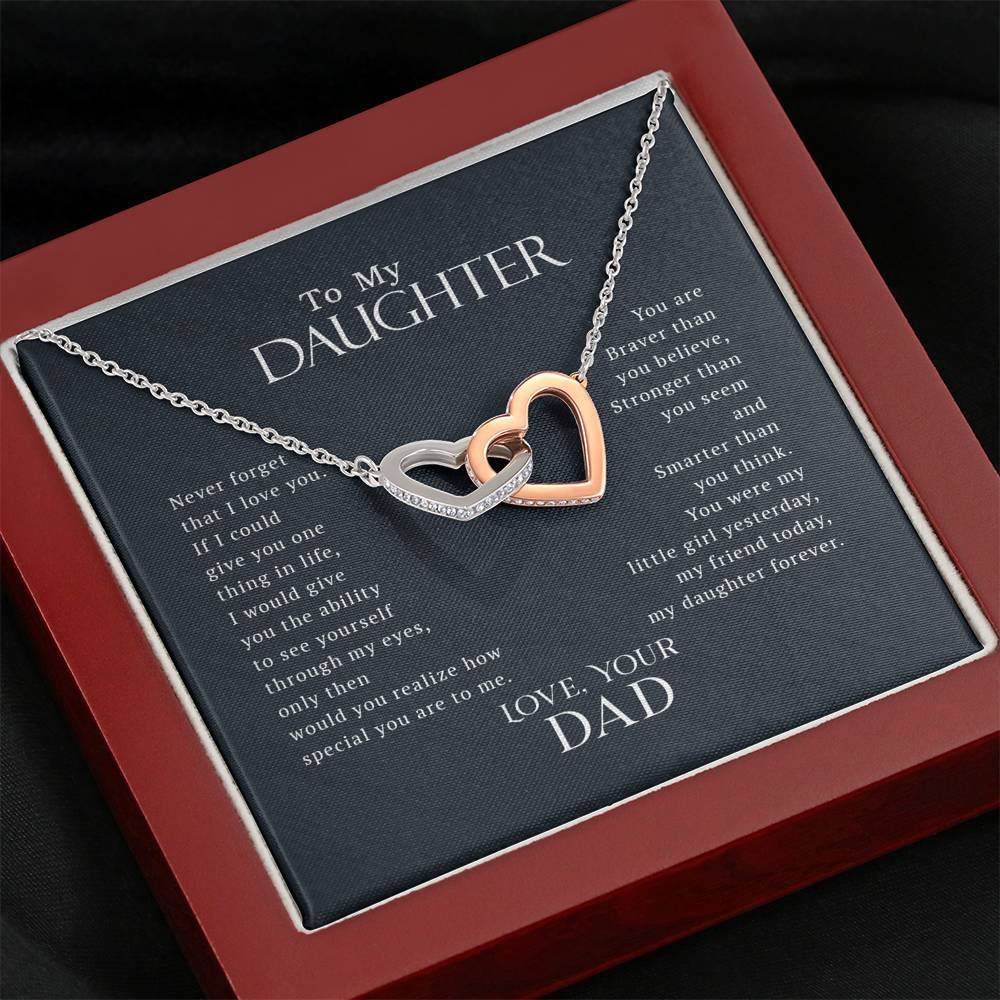 To My Daughter - Braver Than You Believe - Interlocking Hearts Necklace