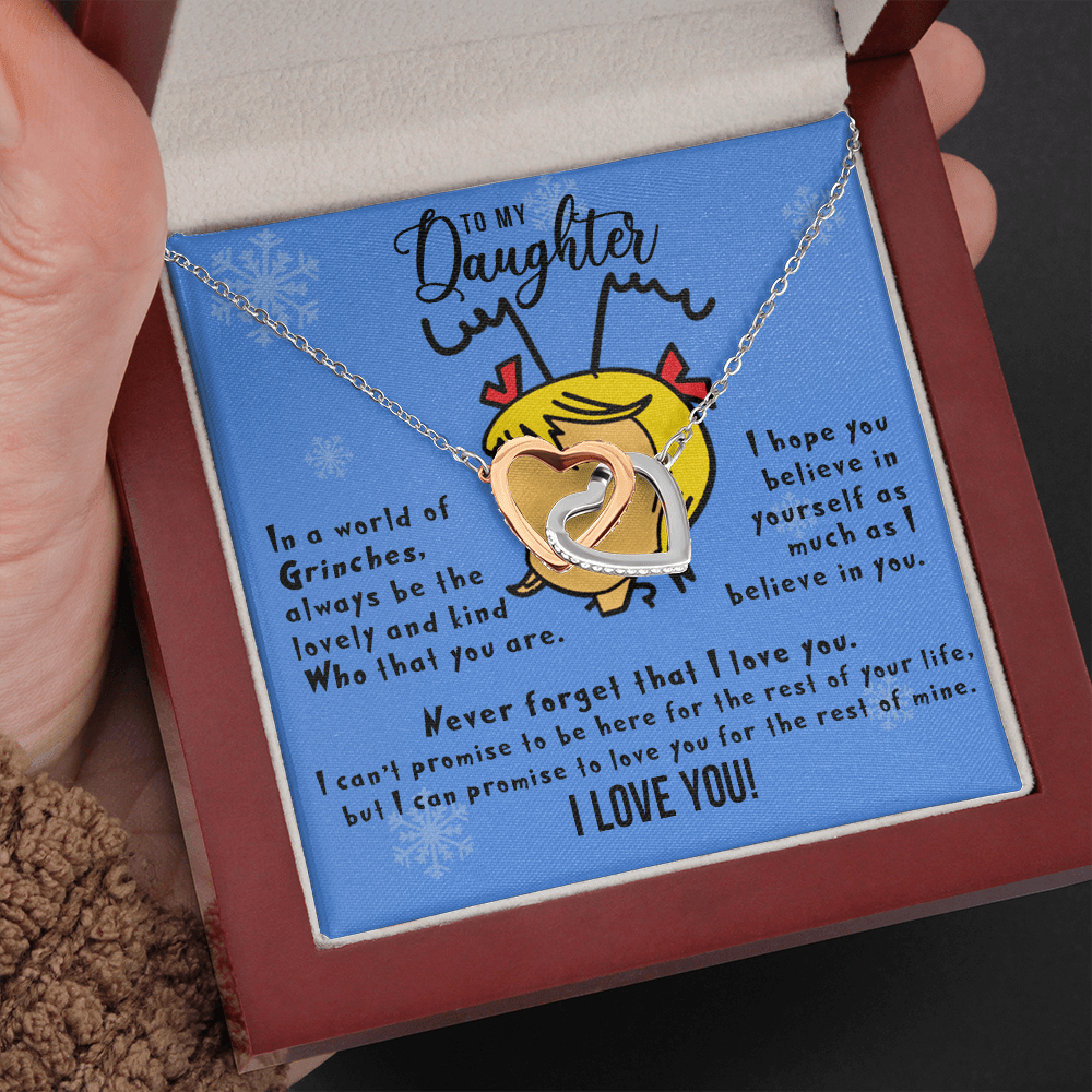 To Daughter, Always Be Lovely and Kind Who, Interlocking Hearts Necklace