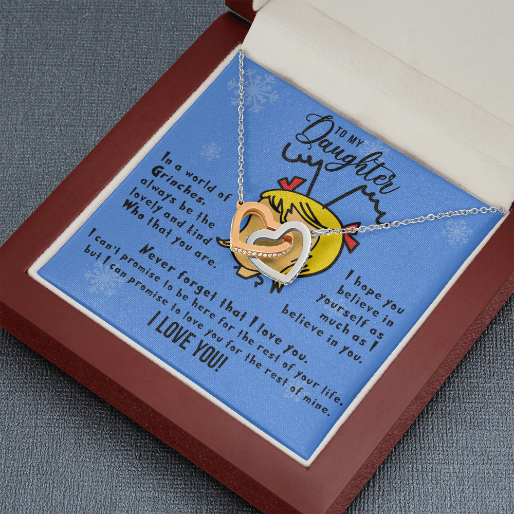 To Daughter, Always Be Lovely and Kind Who, Interlocking Hearts Necklace