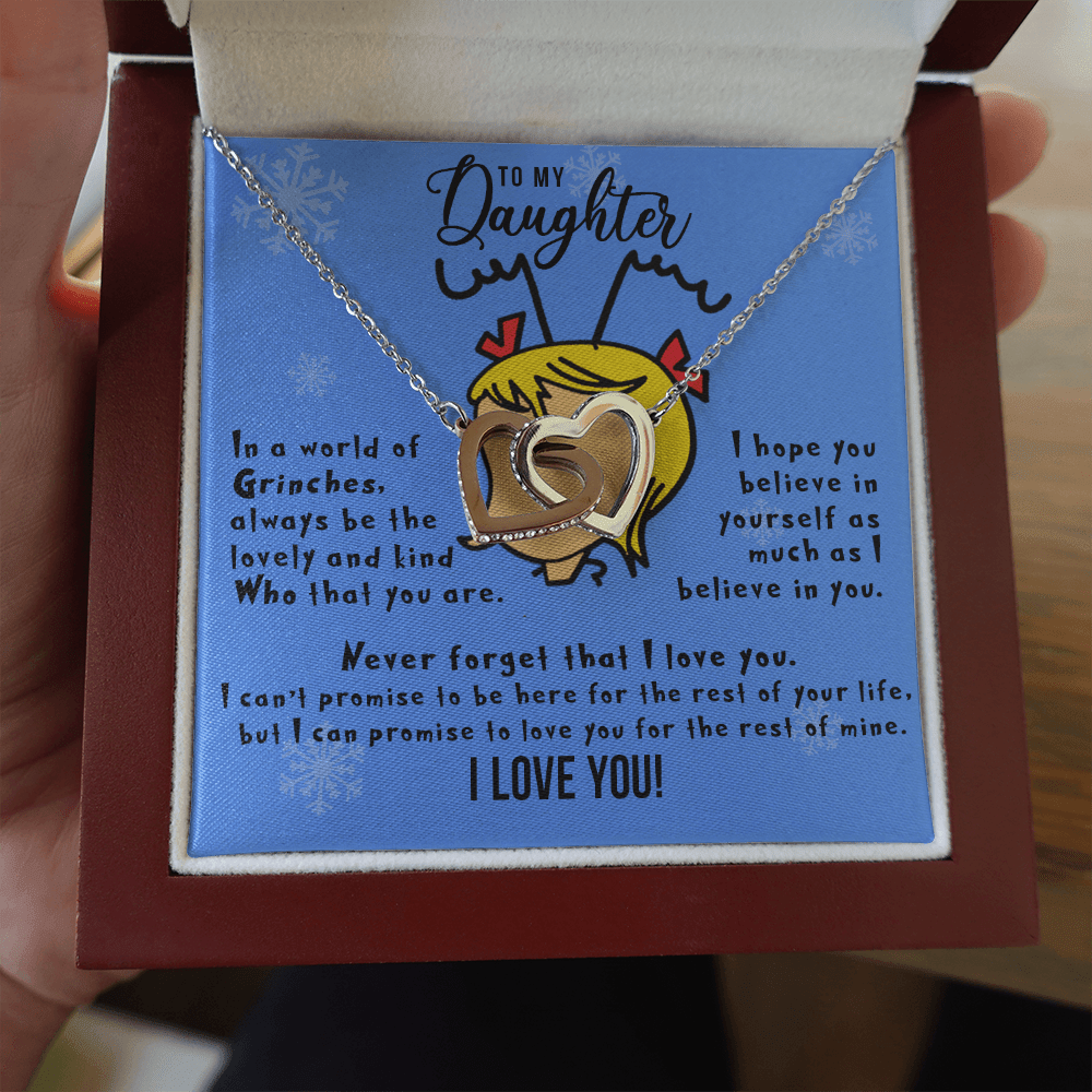 To Daughter, Always Be Lovely and Kind Who, Interlocking Hearts Necklace