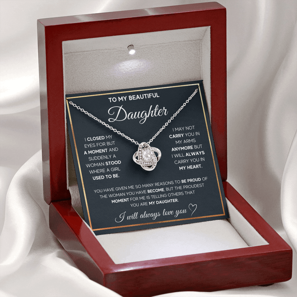 TO MY DAUGHTER PROUD LOVE KNOT NECKLACE GIFT SET