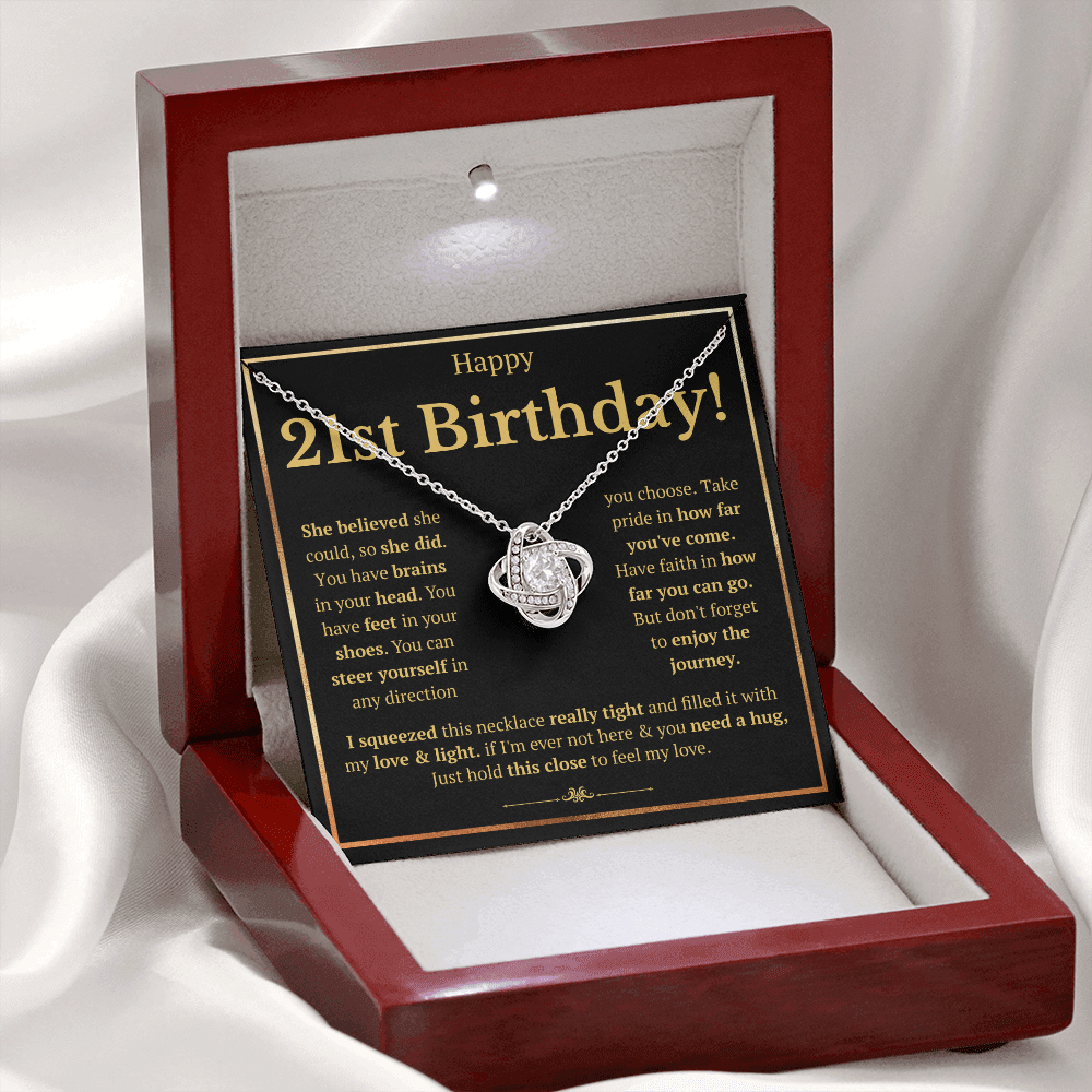 21ST BIRTHDAY SQUEEZED LOVE KNOT NECKLACE GIFT SET