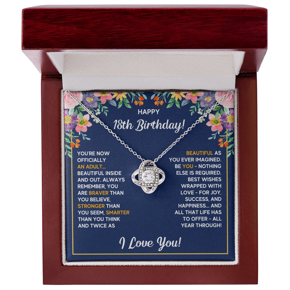 18TH BIRTHDAY WRAPPED LOVE KNOT NECKLACE GIFT SET
