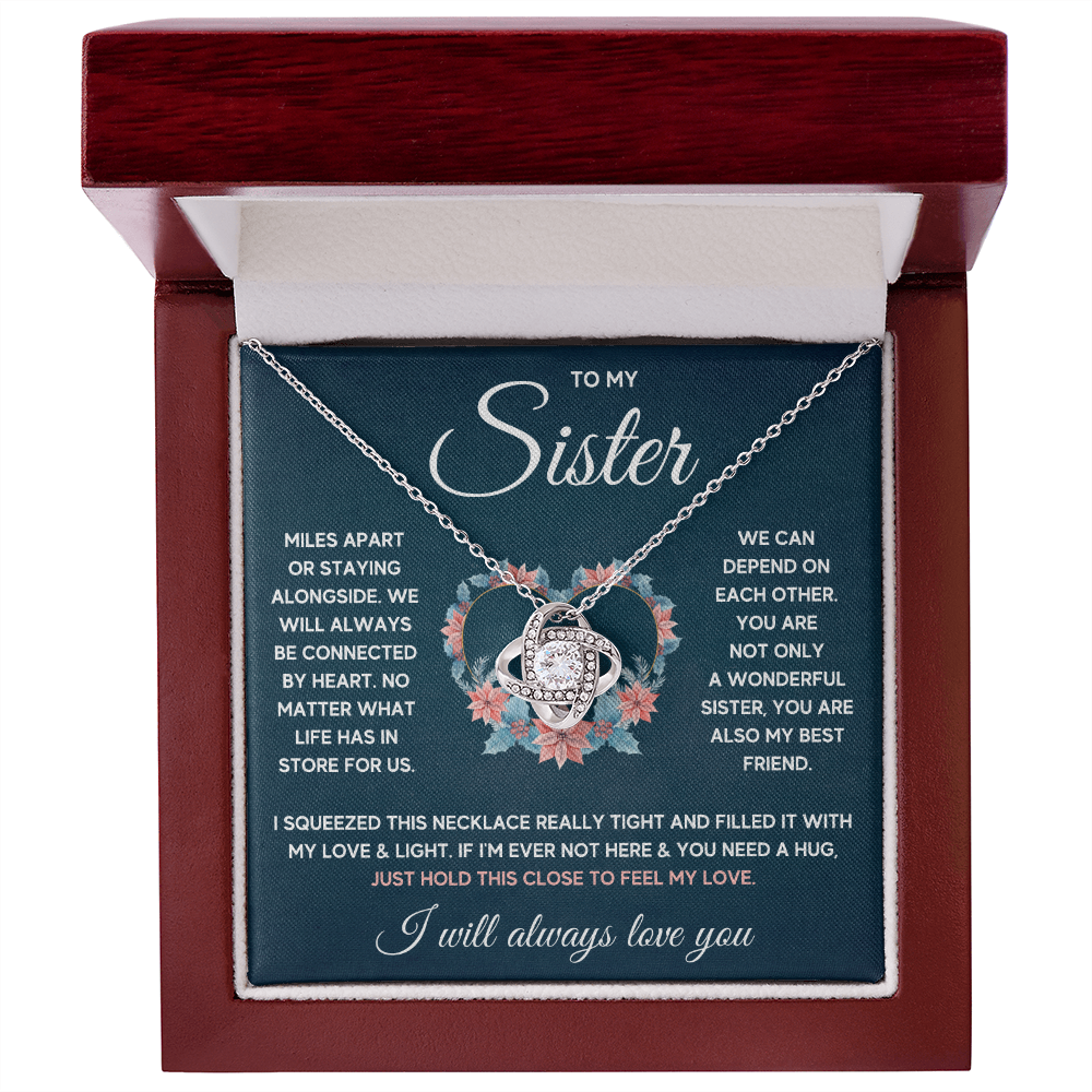 TO MY SISTER SQUEEZED LOVE KNOT NECKLACE GIFT SET