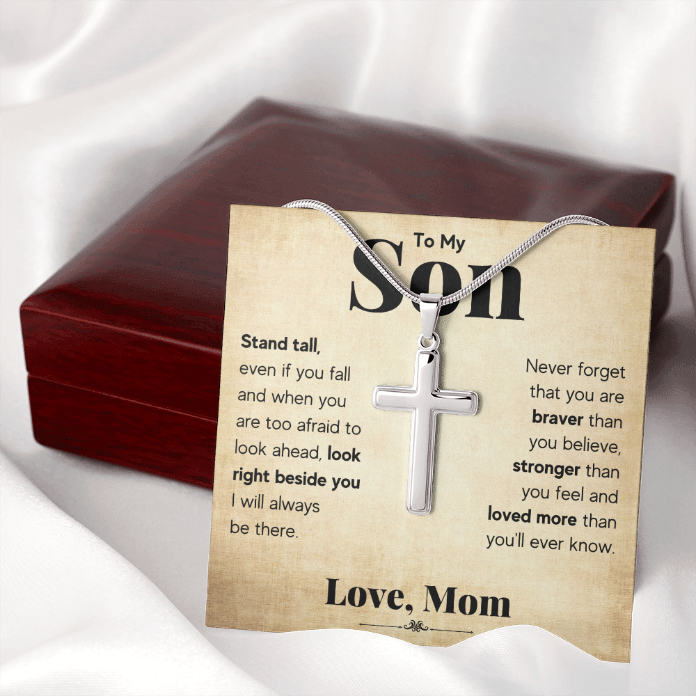 TO MY SON STAND TALL CROSS NECKLACE GIFT SET
