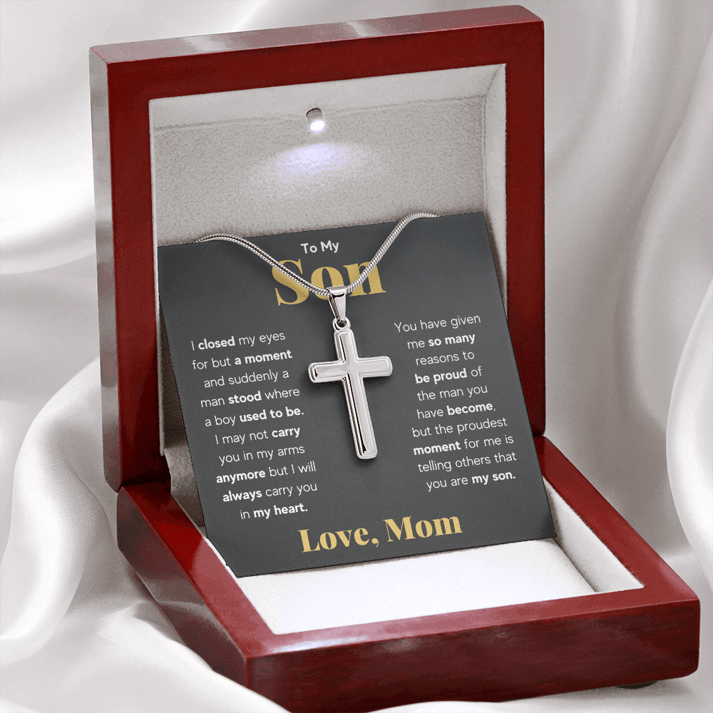 TO MY SON REASONS CROSS NECKLACE GIFT SET