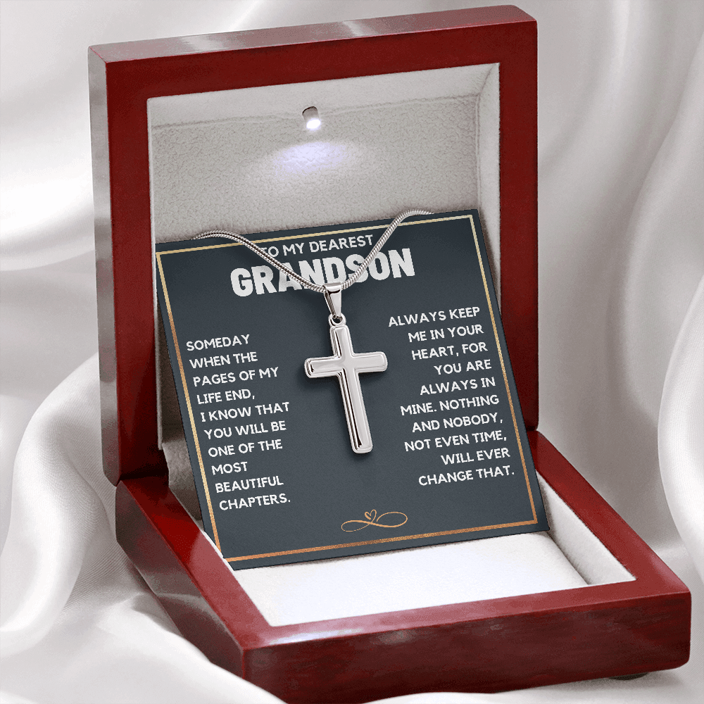 TO MY DEAREST GRANDSON CHAPTERS CROSS NECKLACE GIFT SET