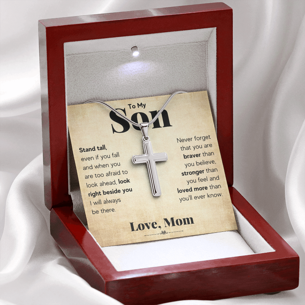 TO MY SON STAND TALL CROSS NECKLACE GIFT SET