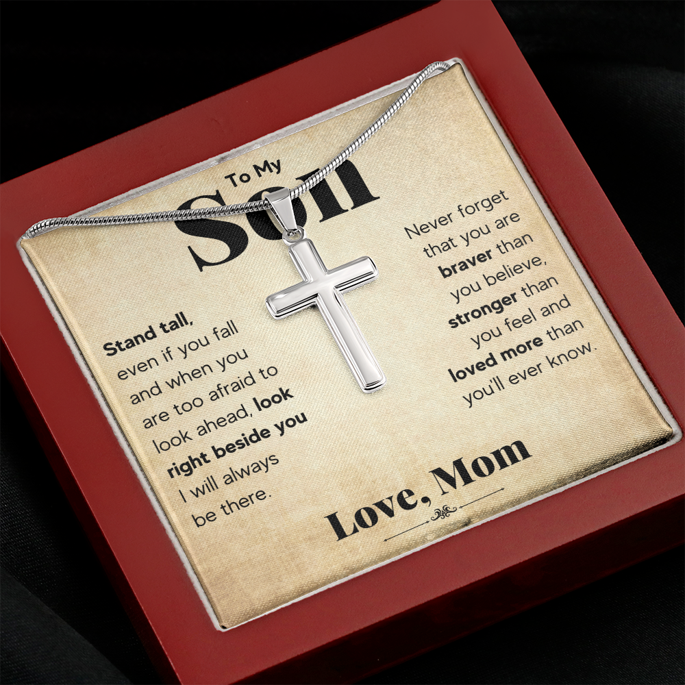 TO MY SON STAND TALL CROSS NECKLACE GIFT SET