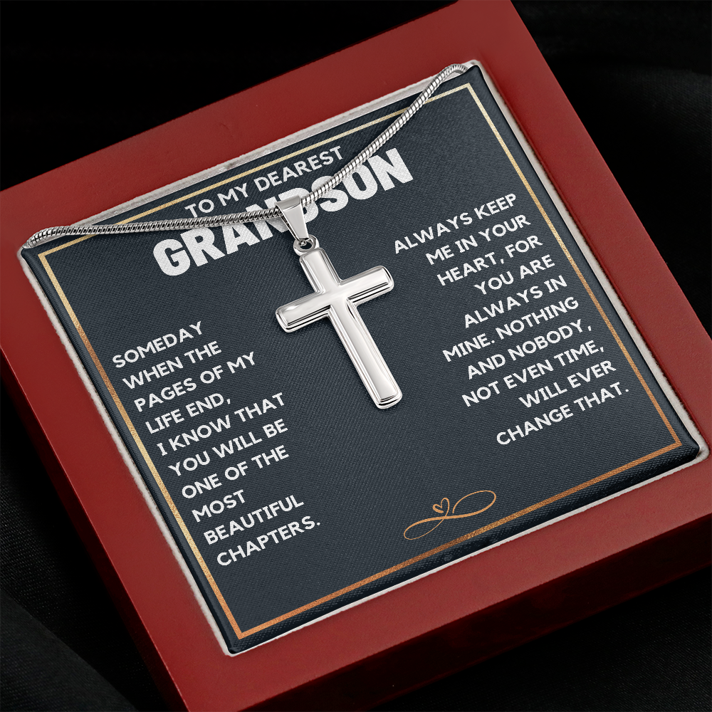 TO MY DEAREST GRANDSON CHAPTERS CROSS NECKLACE GIFT SET