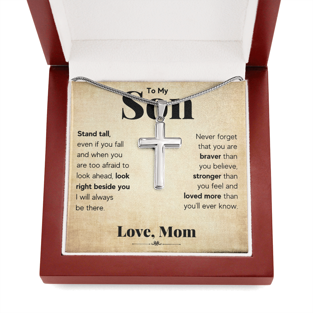 TO MY SON STAND TALL CROSS NECKLACE GIFT SET