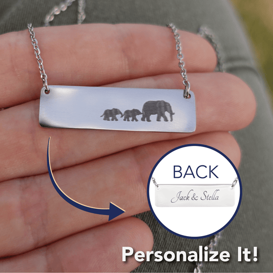 Personalized Mama Elephant + 2 Babies - Necklace
