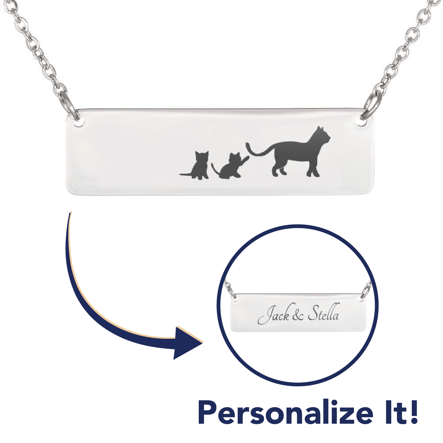 Personalized Mama Cat + 2 Kittens - Necklace