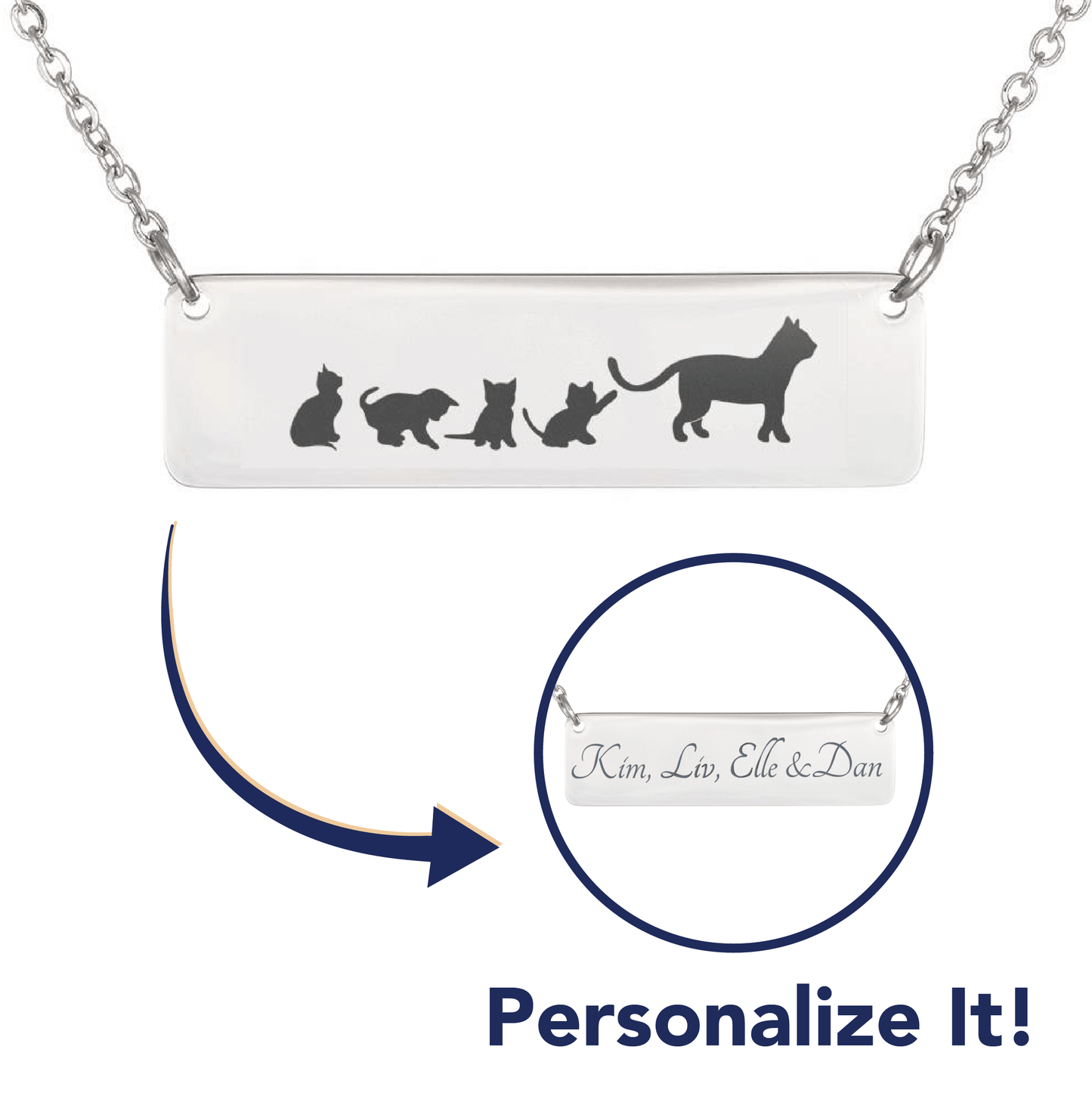 Personalized Mama Cat + 4 Kittens - Necklace
