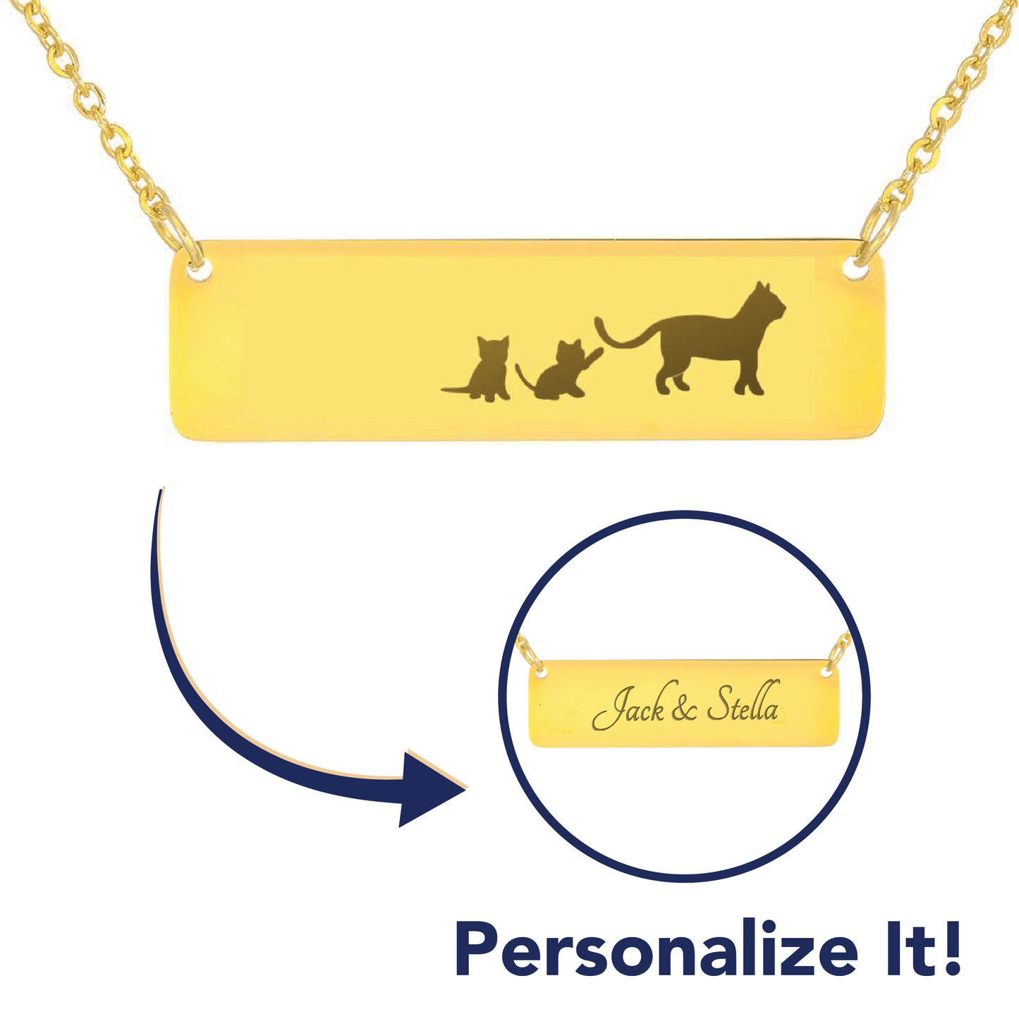 Personalized Mama Cat + 2 Kittens - Necklace