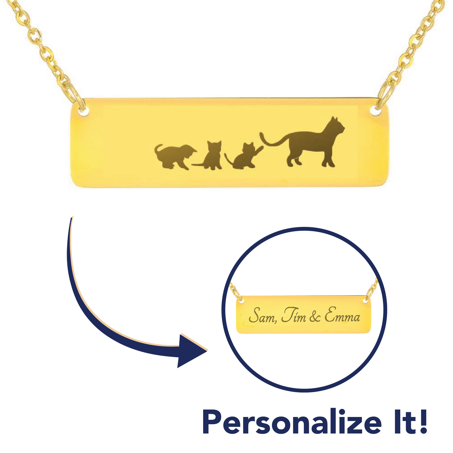 Personalized Mama Cat + 3 Kittens - Necklace