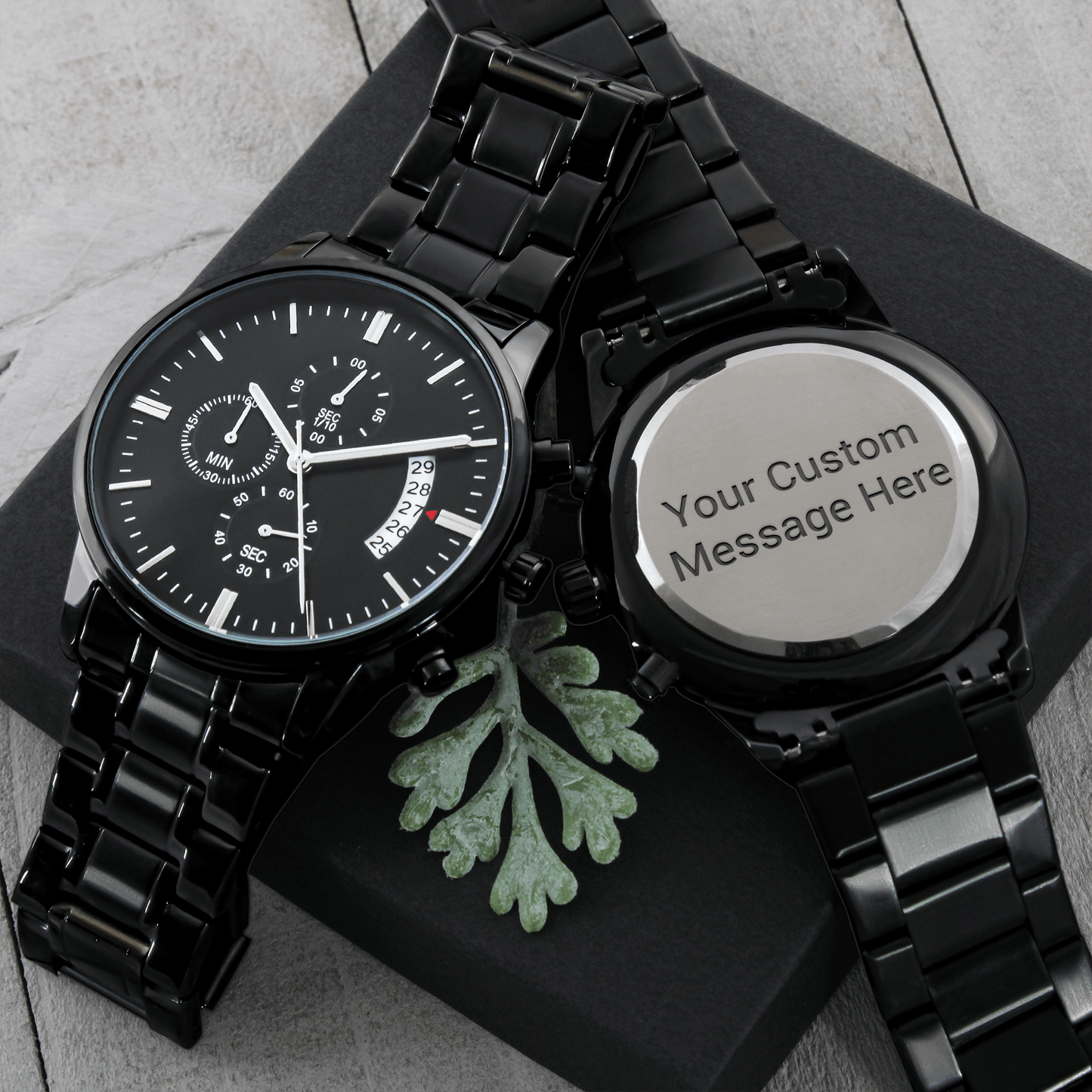 Men's Engraved Watch, Charcoal Black, Gift Watch