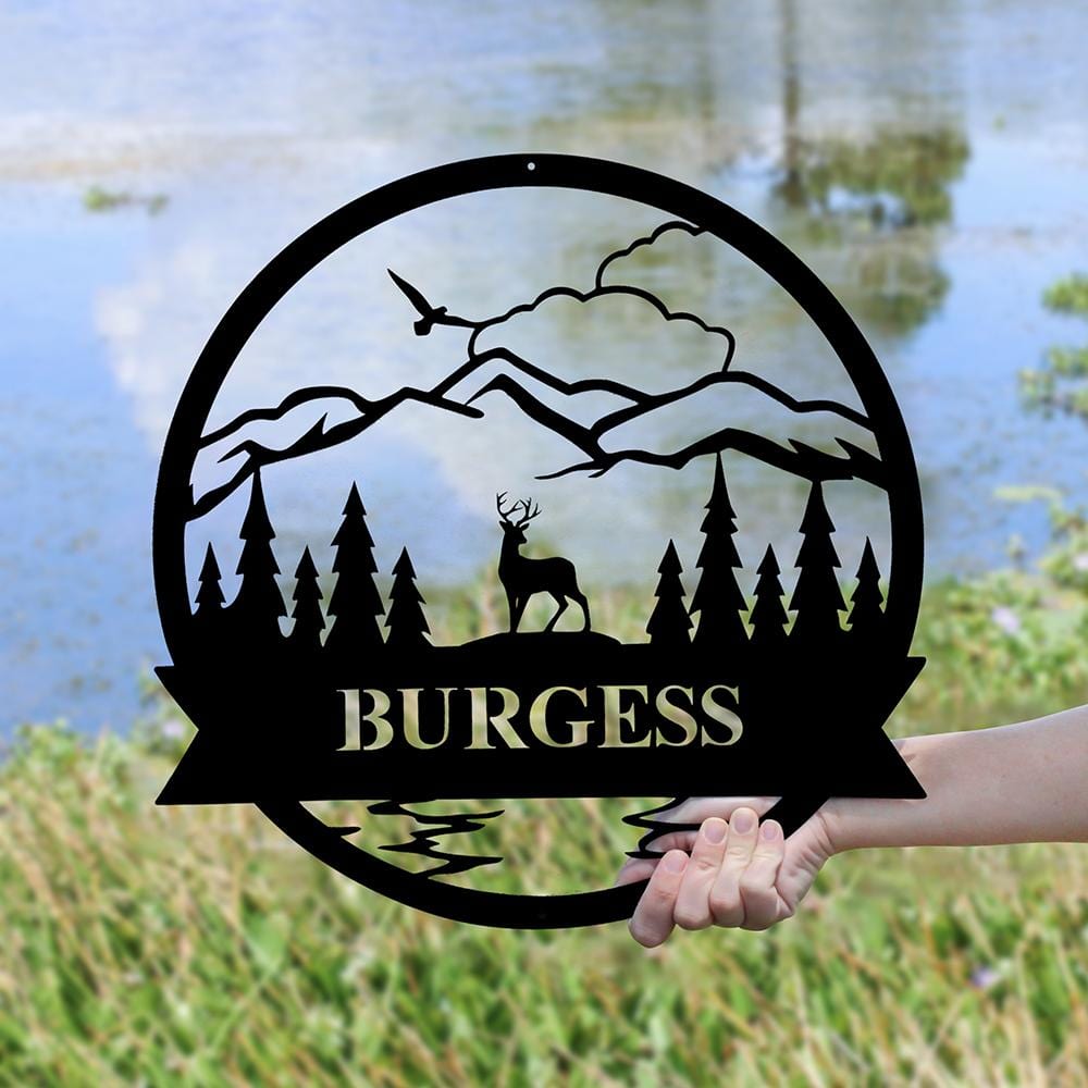 Metal Wall Art, Personalized, Family Name, Mountain Scene