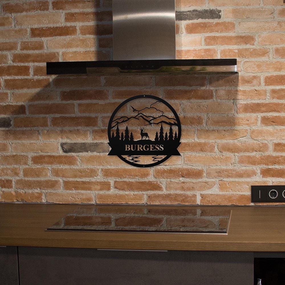 Metal Wall Art, Personalized, Family Name, Mountain Scene