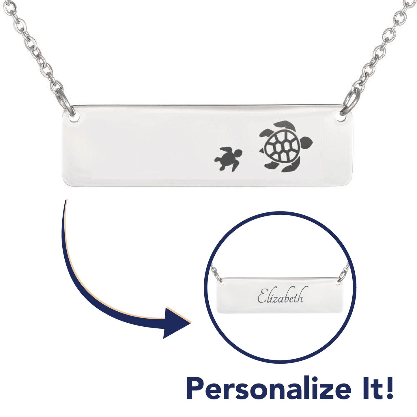Personalized Mama Turtle + 1 Baby - Necklace