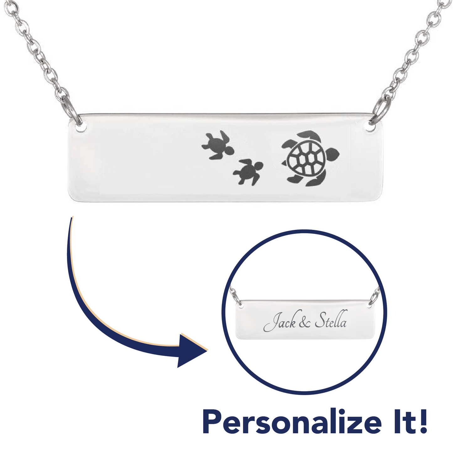 Personalized Mama Turtle + 2 Babies - Necklace