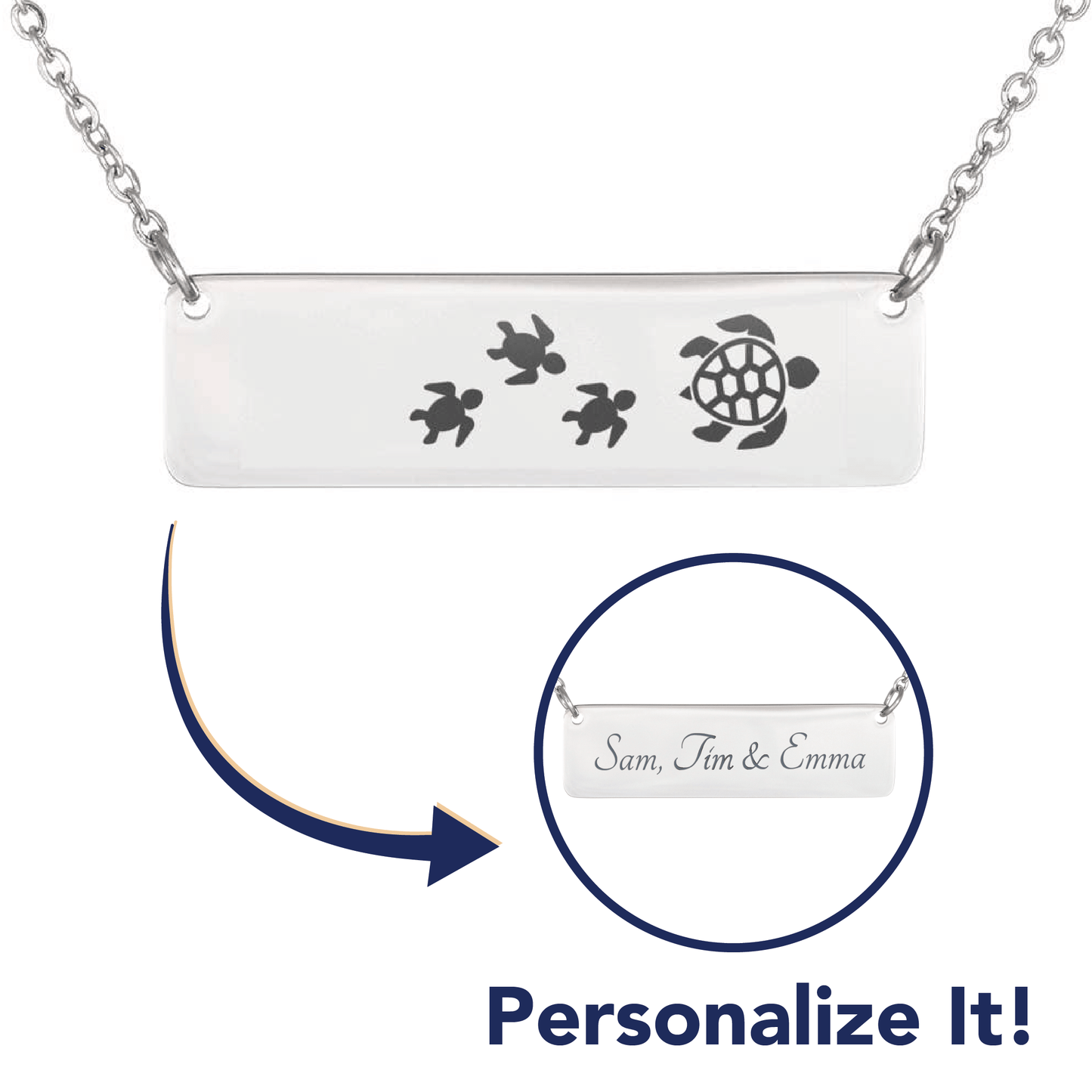 Personalized Mama Turtle + 3 Babies - Necklace
