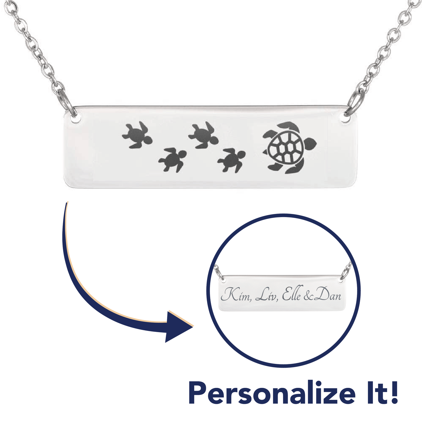 Personalized Mama Turtle + 4 Babies - Necklace