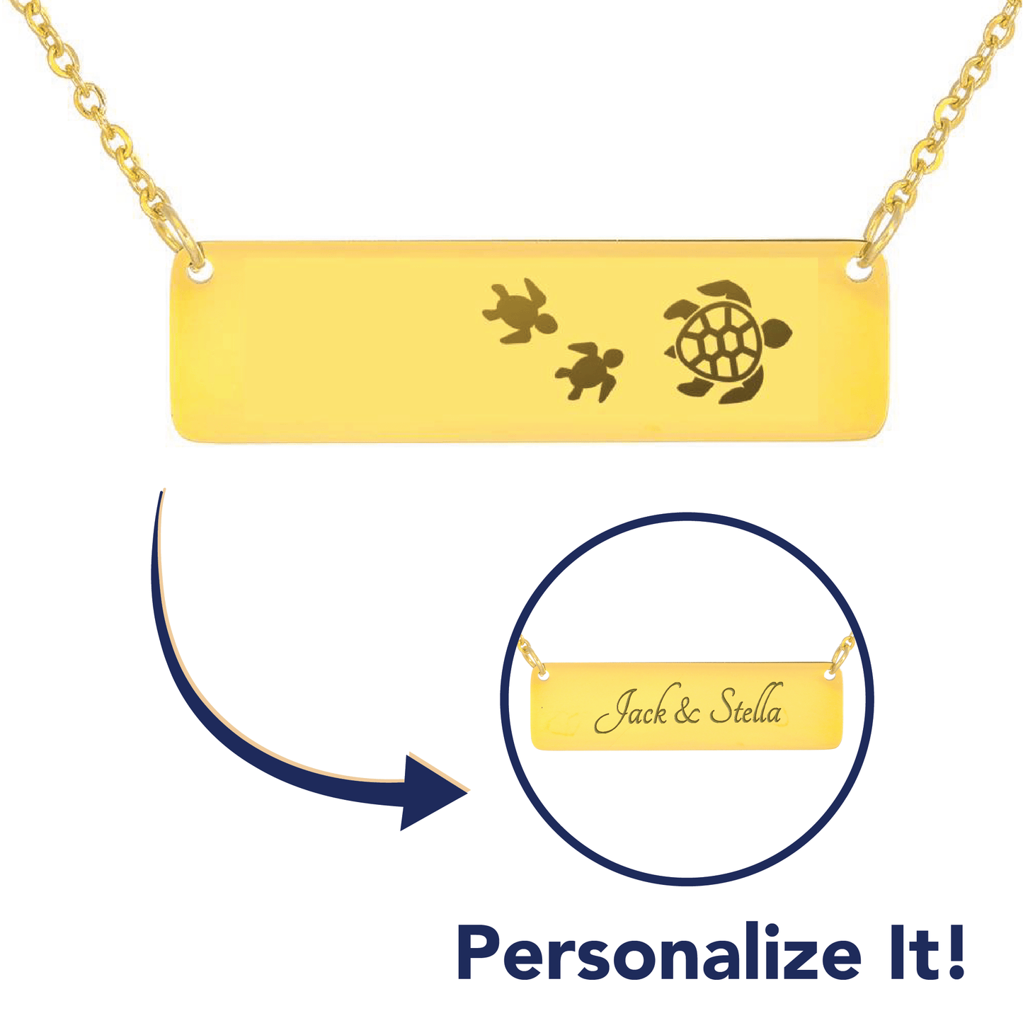 Personalized Mama Turtle + 2 Babies - Necklace
