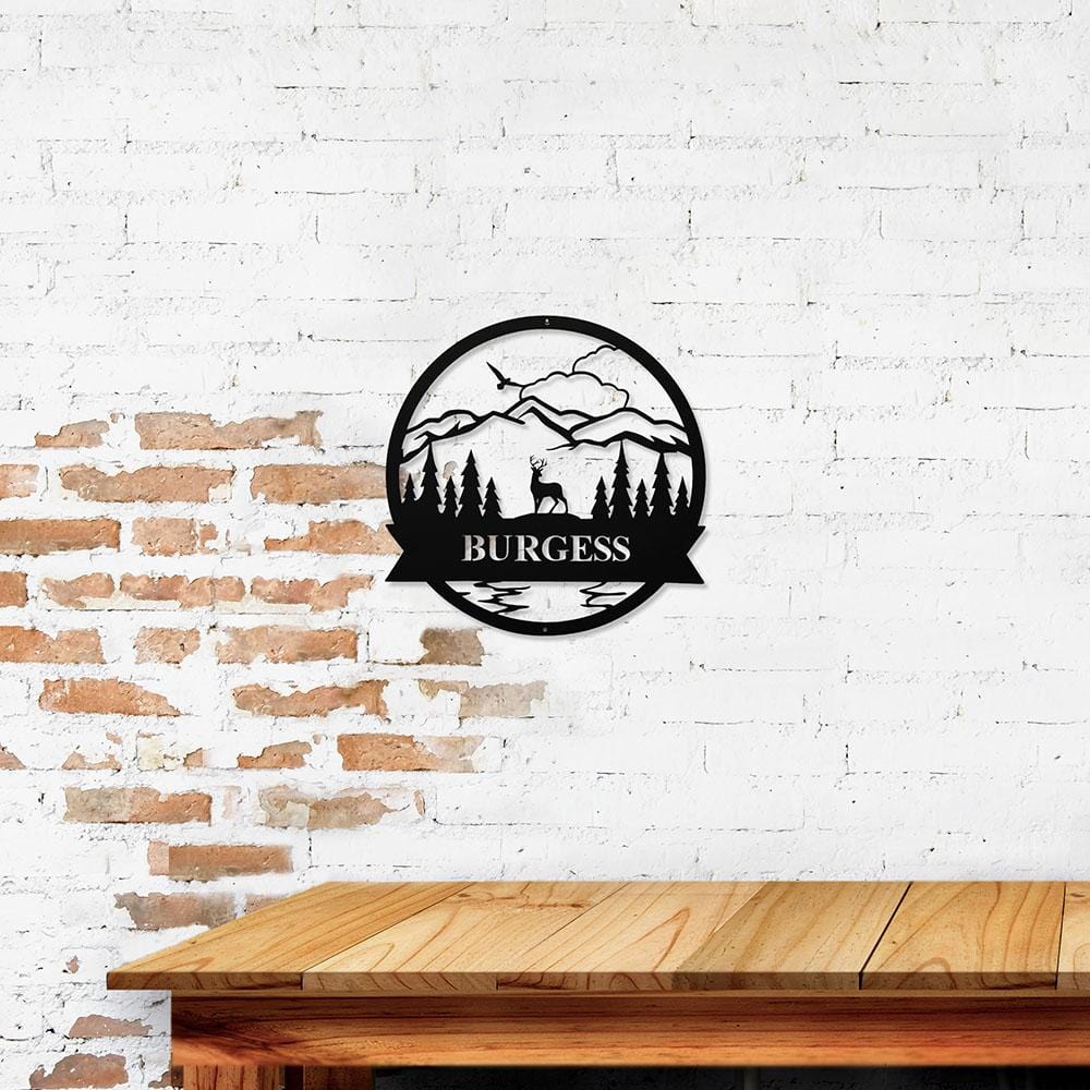 Metal Wall Art, Personalized, Family Name, Mountain Scene