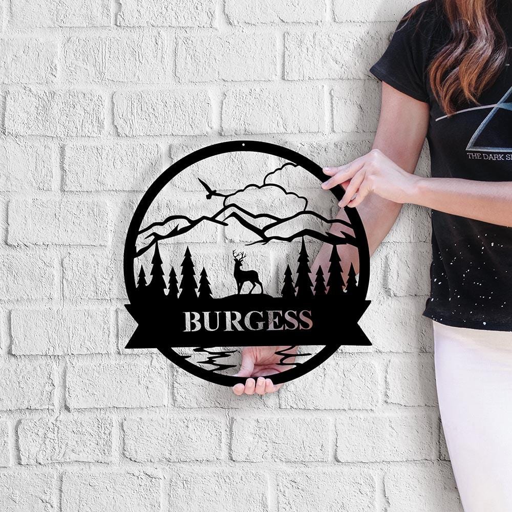 Metal Wall Art, Personalized, Family Name, Mountain Scene
