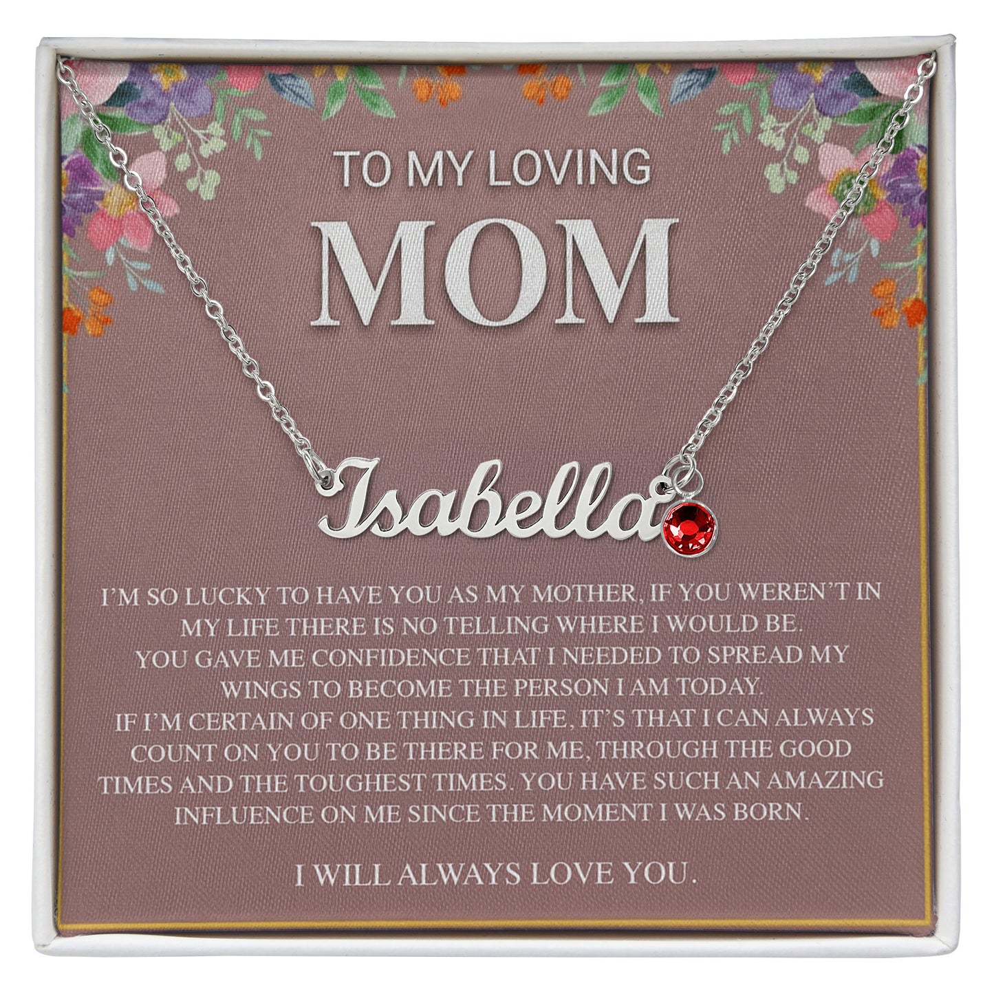 TO MY LOVING MOM CUSTOM NAME NECKLACE WITH BIRTHSTONE